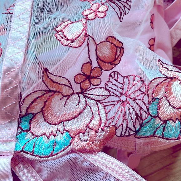 NWT underwire bodysuit pink contour bodysuit mesh transparent suspender sexy - Picture 13 of 15